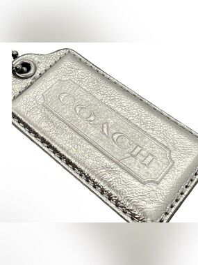 Coach Metallic Silver Leather Tag Keychain